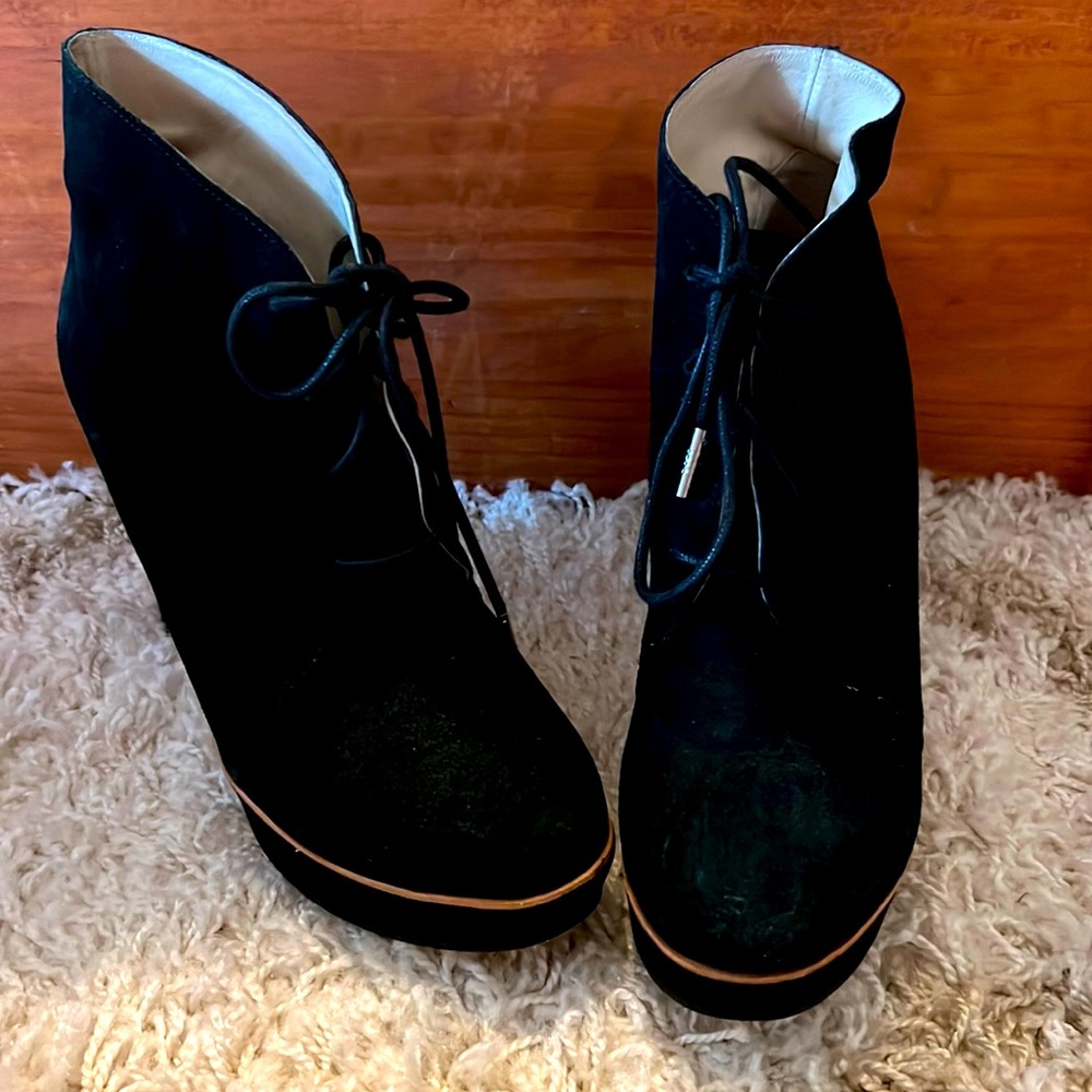 Michael Kors High-Heeled, Lace/Tie Bootie - Black Suede.